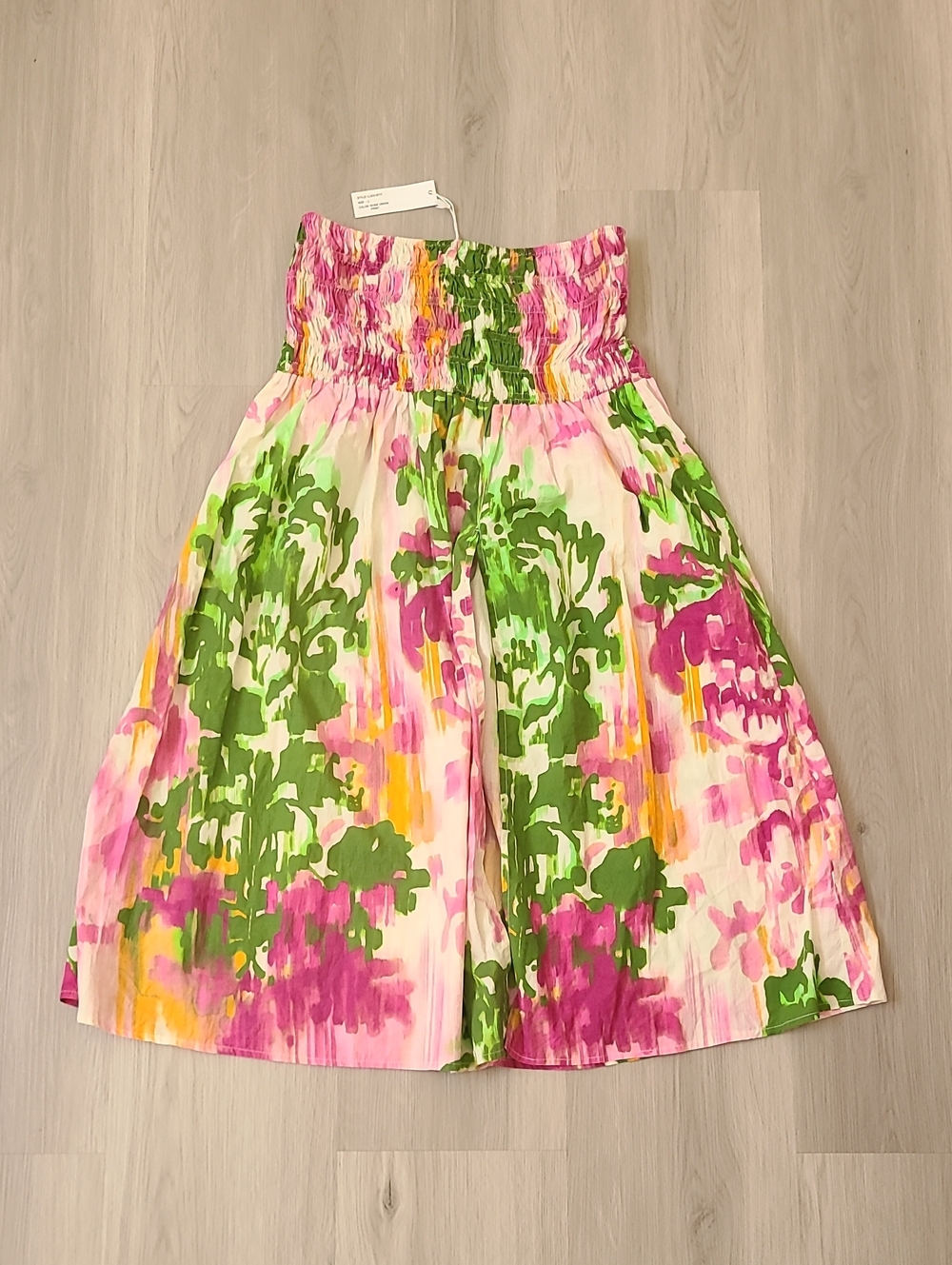 Love The Label NEW Floral Smocked Waist Midi Skirt Pink Rosie Green Print L Slit